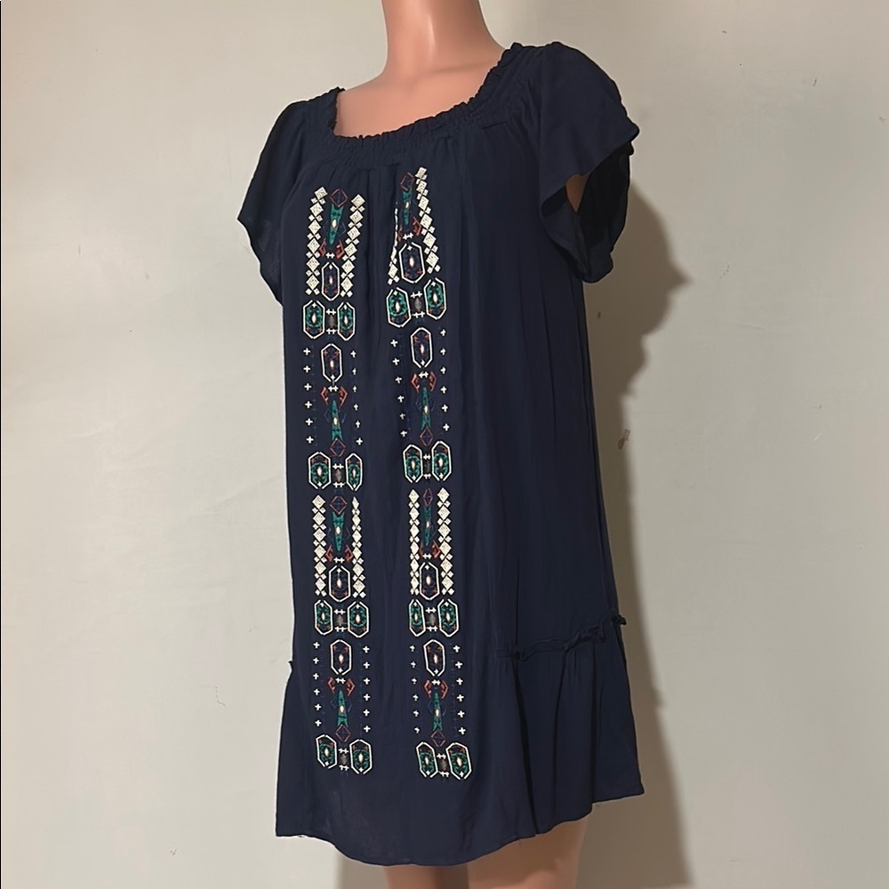 Blue Rain Women’s Embroidered Swing Dress Short Sleeve Lined Size Small